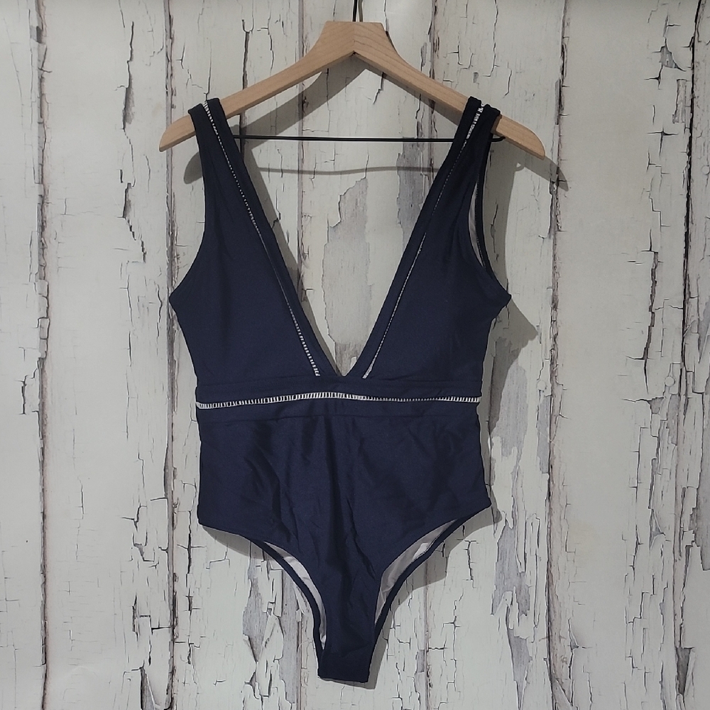 Cupshe Navy One-Piece Swimsuit with Plunging V-Neck